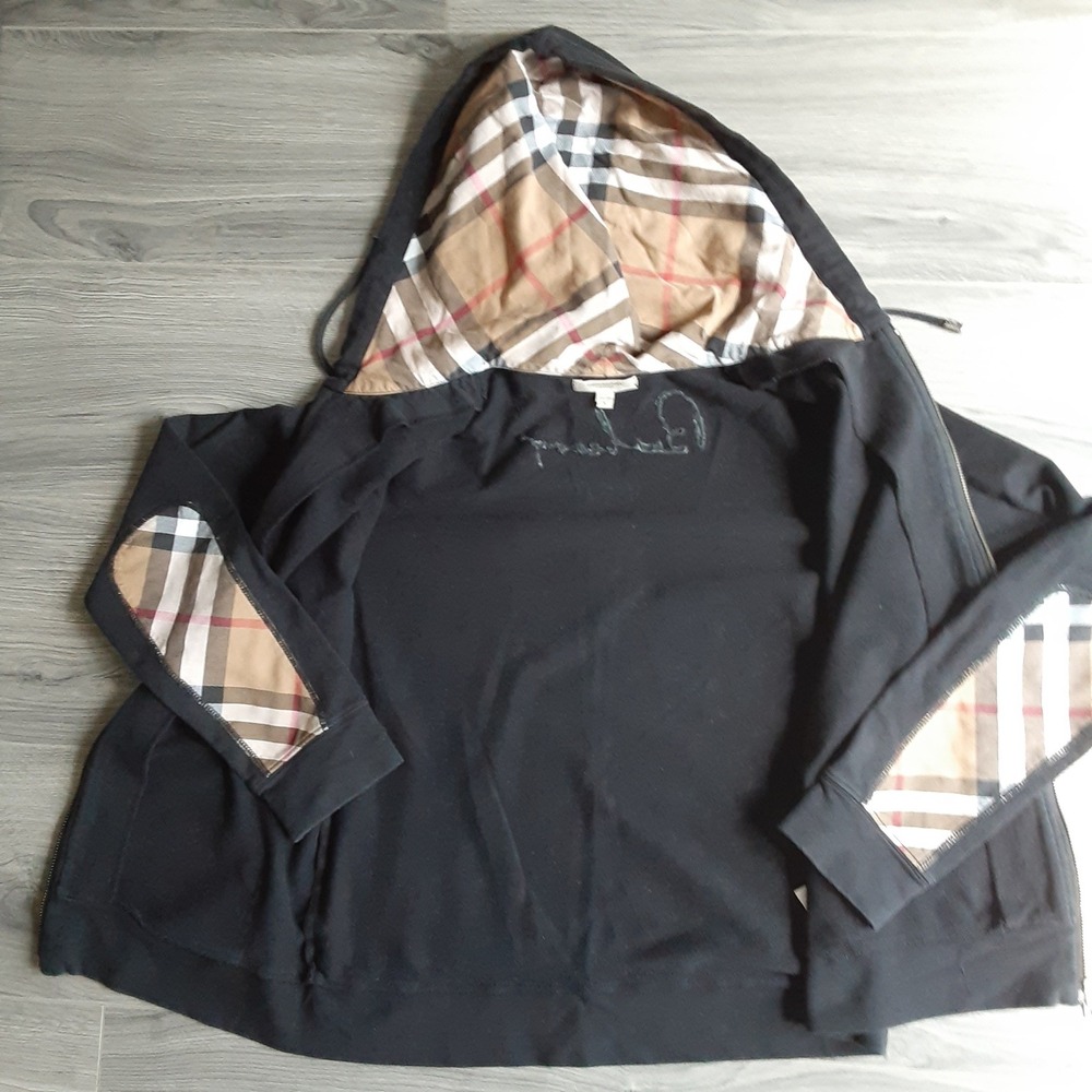 Burberry London Nova Check Zip Up Hoodie Elbow Patch Embroidered Logo RARE  Sz L - Picture 16 of 16